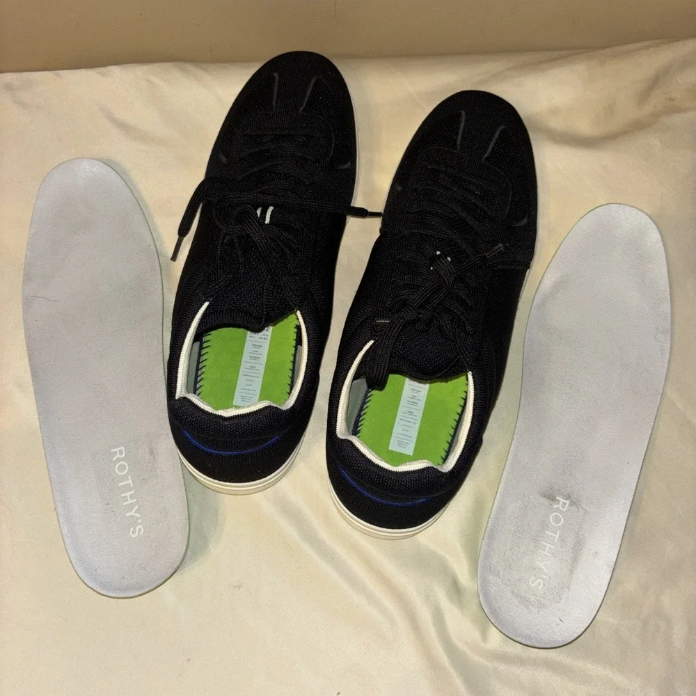 Rothy's Men Sz 12 Black RS01 Lace Up Sneakers Washable Knit $179 Casual Shoe